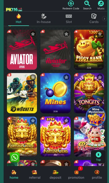 The PK116 Game homepage